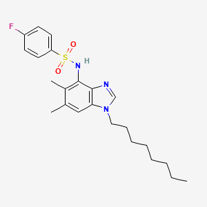 molecular formula C23H30FN3O2S B2526796 N-(5,6-dimethyl-1-octyl-1H-1,3-benzimidazol-4-yl)-4-fluorobenzenesulfonamide CAS No. 338955-35-4