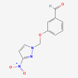 molecular formula C11H9N3O4 B2526801 3-[(3-nitro-1H-pyrazol-1-yl)methoxy]benzaldehyde CAS No. 1006435-82-0