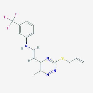 molecular formula C16H15F3N4S B2526955 N-(2-(3-(Allylsulfanyl)-6-methyl-1,2,4-triazin-5-yl)vinyl)-3-(trifluoromethyl)aniline CAS No. 477865-93-3