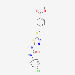 molecular formula C18H15ClN4O3S2 B2526956 Methyl 4-(((5-(3-(4-chlorophenyl)ureido)-1,3,4-thiadiazol-2-yl)thio)methyl)benzoate CAS No. 922844-33-5
