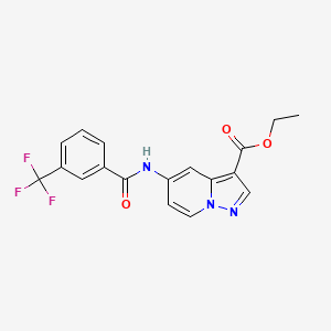 molecular formula C18H14F3N3O3 B2526971 Ethyl 5-(3-(trifluoromethyl)benzamido)pyrazolo[1,5-a]pyridine-3-carboxylate CAS No. 1396758-86-3