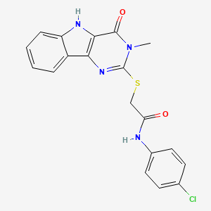 molecular formula C19H15ClN4O2S B2527062 N-(4-chlorophenyl)-2-({3-methyl-4-oxo-3H,4H,5H-pyrimido[5,4-b]indol-2-yl}sulfanyl)acetamide CAS No. 537668-49-8