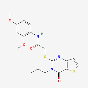 molecular formula C19H21N3O4S2 B2527104 N-(2,4-dimethoxyphenyl)-2-({4-oxo-3-propyl-3H,4H-thieno[3,2-d]pyrimidin-2-yl}sulfanyl)acetamide CAS No. 1252838-76-8