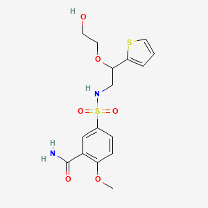 molecular formula C16H20N2O6S2 B2527116 5-(N-(2-(2-hydroxyethoxy)-2-(thiophen-2-yl)ethyl)sulfamoyl)-2-methoxybenzamide CAS No. 2034468-39-6