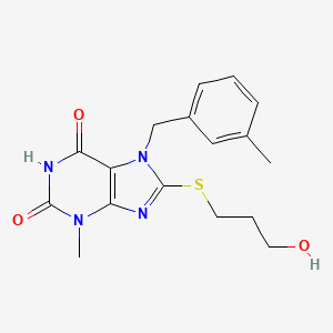 molecular formula C17H20N4O3S B2527122 8-((3-hydroxypropyl)thio)-3-methyl-7-(3-methylbenzyl)-1H-purine-2,6(3H,7H)-dione CAS No. 442865-06-7