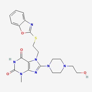 molecular formula C21H25N7O4S B2527141 7-[2-(1,3-benzoxazol-2-ylsulfanyl)ethyl]-8-[4-(2-hydroxyethyl)piperazin-1-yl]-3-methyl-2,3,6,7-tetrahydro-1H-purine-2,6-dione CAS No. 674350-68-6