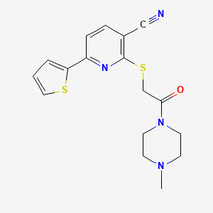 molecular formula C17H18N4OS2 B2527201 2-{[2-(4-Methylpiperazin-1-yl)-2-oxoethyl]sulfanyl}-6-(thiophen-2-yl)pyridine-3-carbonitrile CAS No. 340816-86-6