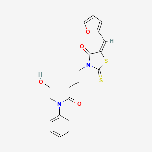 (E)-4-(5-(furan-2-ylmethylene)-4-oxo-2-thioxothiazolidin-3-yl)-N-(2-hydroxyethyl)-N-phenylbutanamide