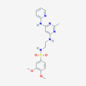 molecular formula C20H24N6O4S B2527220 3,4-dimethoxy-N-(2-((2-methyl-6-(pyridin-2-ylamino)pyrimidin-4-yl)amino)ethyl)benzenesulfonamide CAS No. 1421522-23-7