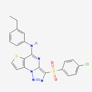 molecular formula C21H16ClN5O2S2 B2527223 3-[(4-chlorophenyl)sulfonyl]-N-(3-ethylphenyl)thieno[2,3-e][1,2,3]triazolo[1,5-a]pyrimidin-5-amine CAS No. 892738-60-2
