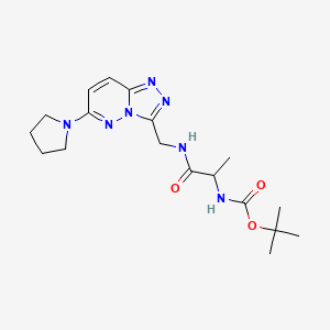 molecular formula C18H27N7O3 B2527290 Tert-butyl (1-oxo-1-(((6-(pyrrolidin-1-yl)-[1,2,4]triazolo[4,3-b]pyridazin-3-yl)methyl)amino)propan-2-yl)carbamate CAS No. 2034209-38-4