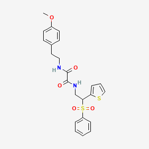 molecular formula C23H24N2O5S2 B2527294 N-[2-(benzenesulfonyl)-2-(thiophen-2-yl)ethyl]-N'-[2-(4-methoxyphenyl)ethyl]ethanediamide CAS No. 896335-67-4
