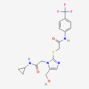 molecular formula C18H19F3N4O3S B2527303 2-({1-[(cyclopropylcarbamoyl)methyl]-5-(hydroxymethyl)-1H-imidazol-2-yl}sulfanyl)-N-[4-(trifluoromethyl)phenyl]acetamide CAS No. 921795-59-7