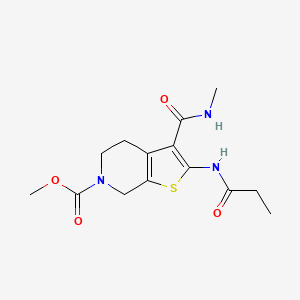 molecular formula C14H19N3O4S B2527328 methyl 3-(methylcarbamoyl)-2-propanamido-4H,5H,6H,7H-thieno[2,3-c]pyridine-6-carboxylate CAS No. 886957-98-8