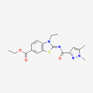 molecular formula C18H20N4O3S B2527344 ethyl (2E)-2-[(1,5-dimethyl-1H-pyrazole-3-carbonyl)imino]-3-ethyl-2,3-dihydro-1,3-benzothiazole-6-carboxylate CAS No. 1173390-26-5