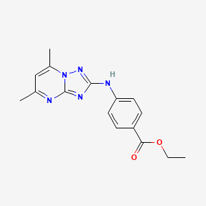 molecular formula C16H17N5O2 B2527358 Ethyl 4-[(5,7-dimethyl[1,2,4]triazolo[1,5-a]pyrimidin-2-yl)amino]benzoate CAS No. 880799-53-1