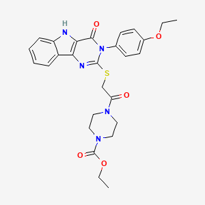 molecular formula C27H29N5O5S B2527446 ethyl 4-(2-{[3-(4-ethoxyphenyl)-4-oxo-3H,4H,5H-pyrimido[5,4-b]indol-2-yl]sulfanyl}acetyl)piperazine-1-carboxylate CAS No. 536708-20-0
