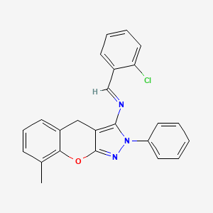 (E)-N-(2-chlorobenzylidene)-8-methyl-2-phenyl-2,4-dihydrochromeno[2,3-c]pyrazol-3-amine