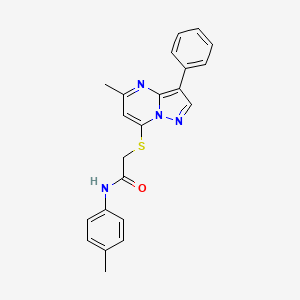 molecular formula C22H20N4OS B2527481 2-((5-methyl-3-phenylpyrazolo[1,5-a]pyrimidin-7-yl)thio)-N-(p-tolyl)acetamide CAS No. 877784-97-9