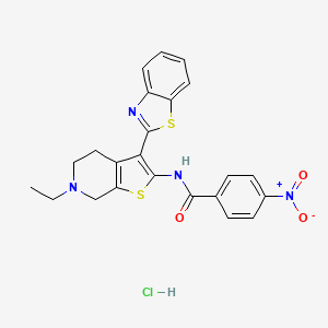 molecular formula C23H21ClN4O3S2 B2527488 N-(3-(benzo[d]thiazol-2-yl)-6-ethyl-4,5,6,7-tetrahydrothieno[2,3-c]pyridin-2-yl)-4-nitrobenzamide hydrochloride CAS No. 1216690-85-5