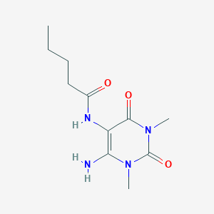 molecular formula C11H18N4O3 B025276 N-(6-Amino-1,3-dimethyl-2,4-dioxo-1,2,3,4-tetrahydropyrimidin-5-yl)pentanamide CAS No. 100052-09-3