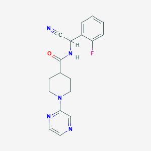 molecular formula C18H18FN5O B2527602 N-[Cyano-(2-fluorophenyl)methyl]-1-pyrazin-2-ylpiperidine-4-carboxamide CAS No. 1436252-97-9