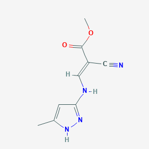 molecular formula C9H10N4O2 B2527609 methyl (2E)-2-cyano-3-[(3-methyl-1H-pyrazol-5-yl)amino]prop-2-enoate CAS No. 1025019-81-1