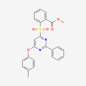 molecular formula C25H20N2O5S B2527610 Methyl 2-{[6-(4-methylphenoxy)-2-phenyl-4-pyrimidinyl]sulfonyl}benzenecarboxylate CAS No. 478067-37-7