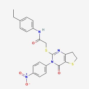 molecular formula C22H20N4O4S2 B2527666 N-(4-ethylphenyl)-2-{[3-(4-nitrophenyl)-4-oxo-3H,4H,6H,7H-thieno[3,2-d]pyrimidin-2-yl]sulfanyl}acetamide CAS No. 687568-84-9