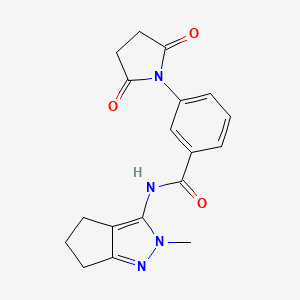 molecular formula C18H18N4O3 B2527679 3-(2,5-dioxopyrrolidin-1-yl)-N-{2-methyl-2H,4H,5H,6H-cyclopenta[c]pyrazol-3-yl}benzamide CAS No. 1203387-95-4