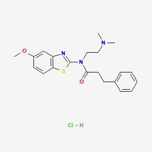 molecular formula C21H26ClN3O2S B2527682 N-(2-(dimethylamino)ethyl)-N-(5-methoxybenzo[d]thiazol-2-yl)-3-phenylpropanamide hydrochloride CAS No. 1216428-35-1