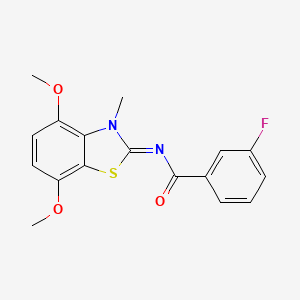 N-(4,7-dimethoxy-3-methyl-1,3-benzothiazol-2-ylidene)-3-fluorobenzamide