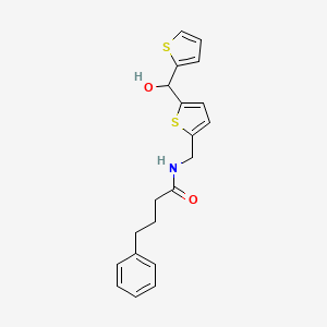 molecular formula C20H21NO2S2 B2527744 N-((5-(hydroxy(thiophen-2-yl)methyl)thiophen-2-yl)methyl)-4-phenylbutanamide CAS No. 1421522-57-7