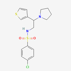 molecular formula C16H19ClN2O2S2 B2527758 4-chloro-N-(2-(pyrrolidin-1-yl)-2-(thiophen-3-yl)ethyl)benzenesulfonamide CAS No. 946221-78-9
