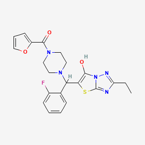 molecular formula C22H22FN5O3S B2527778 (4-((2-Ethyl-6-hydroxythiazolo[3,2-b][1,2,4]triazol-5-yl)(2-fluorophenyl)methyl)piperazin-1-yl)(furan-2-yl)methanone CAS No. 887220-21-5