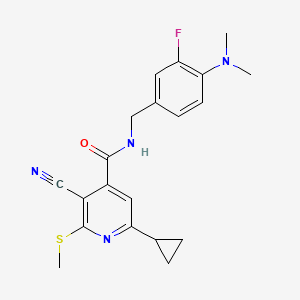 molecular formula C20H21FN4OS B2527787 3-cyano-6-cyclopropyl-N-{[4-(dimethylamino)-3-fluorophenyl]methyl}-2-(methylsulfanyl)pyridine-4-carboxamide CAS No. 1427973-59-8