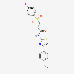 molecular formula C20H19FN2O3S2 B2527844 N-(4-(4-ethylphenyl)thiazol-2-yl)-3-((4-fluorophenyl)sulfonyl)propanamide CAS No. 895471-97-3