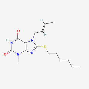 molecular formula C16H24N4O2S B2527856 7-[(E)-but-2-enyl]-8-hexylsulfanyl-3-methylpurine-2,6-dione CAS No. 327100-47-0