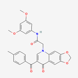 molecular formula C28H24N2O7 B2527933 N-(3,5-dimethoxyphenyl)-2-[7-(4-methylbenzoyl)-8-oxo-2H,5H,8H-[1,3]dioxolo[4,5-g]quinolin-5-yl]acetamide CAS No. 866340-09-2