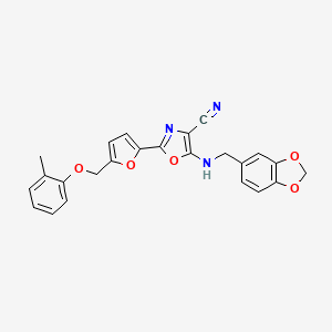 5-((Benzo[d][1,3]dioxol-5-ylmethyl)amino)-2-(5-((o-tolyloxy)methyl)furan-2-yl)oxazole-4-carbonitrile