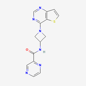 molecular formula C14H12N6OS B2528014 N-(1-{thieno[3,2-d]pyrimidin-4-yl}azetidin-3-yl)pyrazine-2-carboxamide CAS No. 2380079-16-1