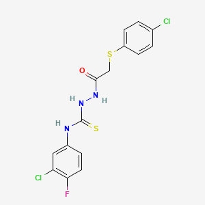 N-(3-Chloro-4-fluorophenyl)-2-(2-((4-chlorophenyl)sulfanyl)acetyl)-1-hydrazinecarbothioamide