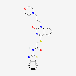 molecular formula C23H27N5O3S2 B2528079 N-(1,3-benzothiazol-2-yl)-2-({1-[3-(morpholin-4-yl)propyl]-2-oxo-1H,2H,5H,6H,7H-cyclopenta[d]pyrimidin-4-yl}sulfanyl)acetamide CAS No. 898451-22-4