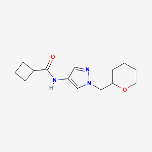 molecular formula C14H21N3O2 B2528086 N-{1-[(oxan-2-yl)methyl]-1H-pyrazol-4-yl}cyclobutanecarboxamide CAS No. 2034557-30-5