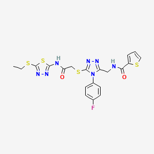 molecular formula C20H18FN7O2S4 B2528195 N-({5-[({[5-(ethylsulfanyl)-1,3,4-thiadiazol-2-yl]carbamoyl}methyl)sulfanyl]-4-(4-fluorophenyl)-4H-1,2,4-triazol-3-yl}methyl)thiophene-2-carboxamide CAS No. 394215-41-9