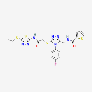 N-[[5-[2-[(5-ethylsulfanyl-1,3,4-thiadiazol-2-yl)amino]-2-oxoethyl]sulfanyl-4-(4-fluorophenyl)-1,2,4-triazol-3-yl]methyl]thiophene-2-carboxamide