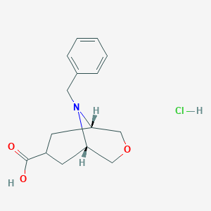 molecular formula C15H20ClNO3 B2528197 9-Benzyl-3-oxa-9-azabicyclo[3.3.1]nonane-7-carboxylic acid hydrochloride CAS No. 1823562-03-3