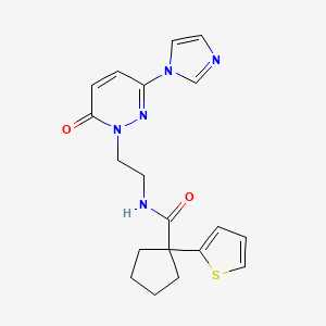 molecular formula C19H21N5O2S B2528240 N-(2-(3-(1H-imidazol-1-yl)-6-oxopyridazin-1(6H)-yl)ethyl)-1-(thiophen-2-yl)cyclopentanecarboxamide CAS No. 1396880-38-8
