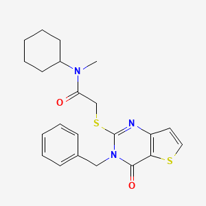 molecular formula C22H25N3O2S2 B2528244 2-({3-benzyl-4-oxo-3H,4H-thieno[3,2-d]pyrimidin-2-yl}sulfanyl)-N-cyclohexyl-N-methylacetamide CAS No. 1252816-46-8
