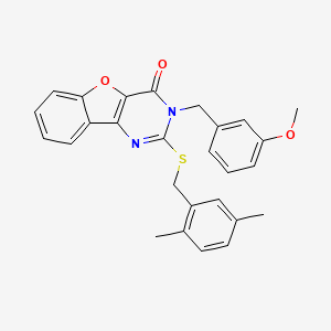 molecular formula C27H24N2O3S B2528253 2-[(2,5-dimethylbenzyl)sulfanyl]-3-(3-methoxybenzyl)[1]benzofuro[3,2-d]pyrimidin-4(3H)-one CAS No. 1291833-64-1